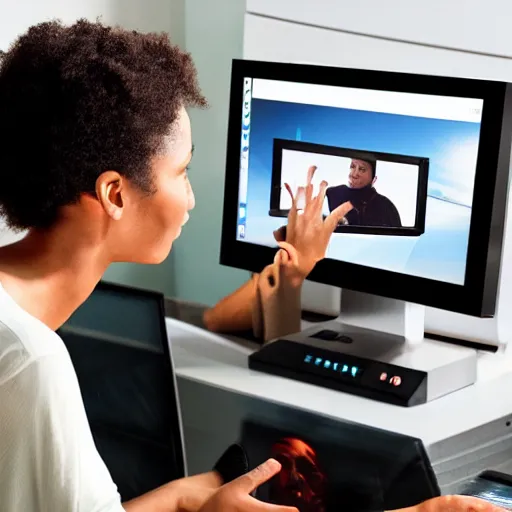 Image similar to A person using a computer watching themselves use a computer watching themselves use a computer