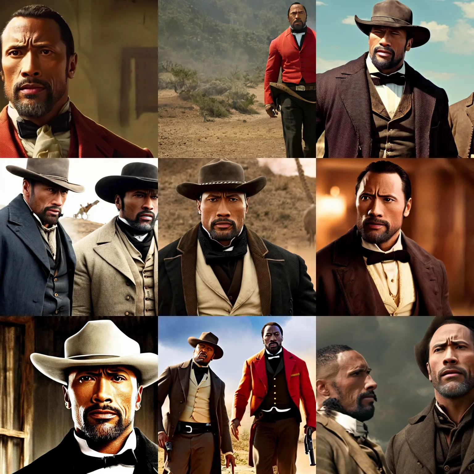 Prompt: 4 k still from django unchained, starring dwayne johnson