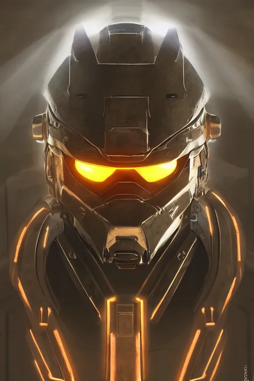 Image similar to robot ninja mask helmet halo master chief radiating a glowing aura global illumination ray tracing hdr fanart arstation by ian pesty and katarzyna da „ bek - chmiel