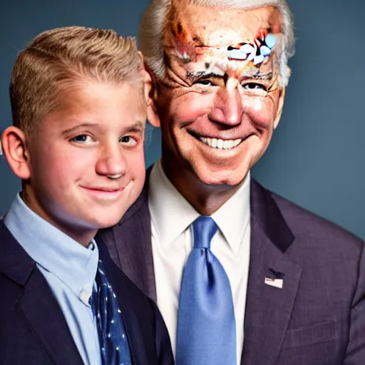 Image similar to A portrait photo of joe biden teams up with a teenage joe biden, perfect faces, 50 mm, award winning photography