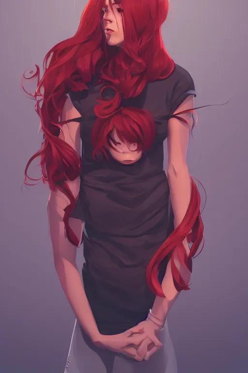 Image similar to girl with medium length red hair. black shirt. looking away! centered median photoshop filter cutout vector behance hd artgerm jesper ejsing!