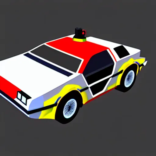 Prompt: back to the future delorean, mario kart 6 4 screenshot, low poly, aliased