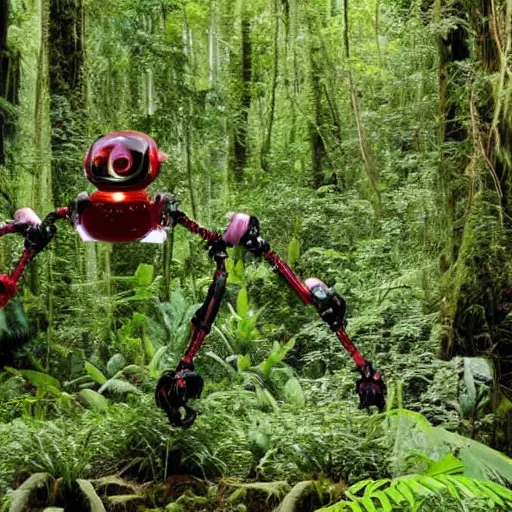 Prompt: a new species of robot orchid is discovered in the portland rainforest