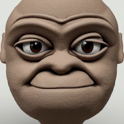 Image similar to clay head of pepe the frog, 3d sculpture, textured, fine detail, lifelike, photo, high resolution