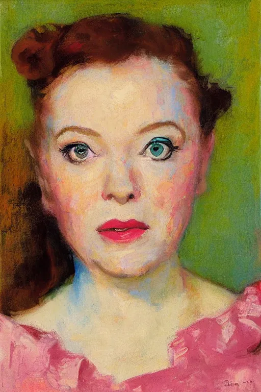 Image similar to painterly portrait, amanda blake as miss kitty by Solomon Joseph Solomon and Richard Schmid and Jeremy Lipking and chuck close