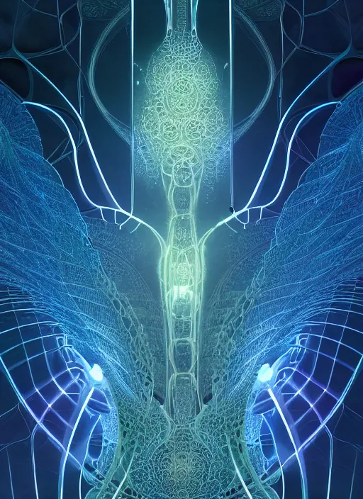 Image similar to macro, fractals!! calm, healing, resting, life, hybrids, scifi, glowing lights!! intricate elegant, highly detailed, volumetric, smoke, digital photograph, artstation, concept art, smooth, sharp focus, thin glowing wires, illustration, art by greg rutkowski and alphonse mucha, singularity!!!, 3 6 0 capture