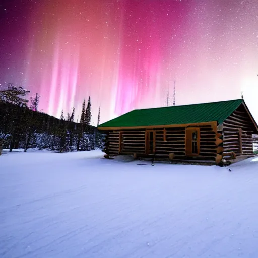 Prompt: log cabin and the northern lights hq - 4