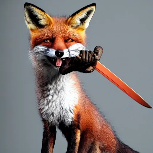 Image similar to a fox holding a sword in its mouth