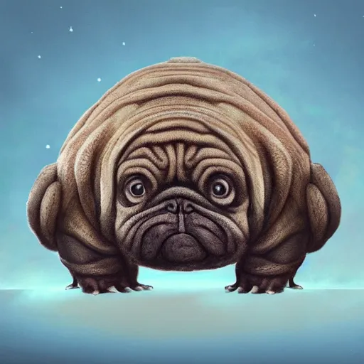 Image similar to A tardigrade with the eyes and mouth of a pug, national geographic-file-photograph, paywall-content, premium-award-winning, trending on artstation