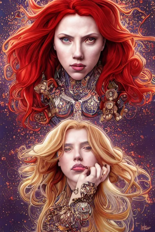 Prompt: celestial scarlett johansson anthropomorphic irish setter, by artgerm and yoshitaka amano and moebius and alphonse mucha, hyperdetailed, dc comics, ornate, nebula, explosions in the sky, trending on artstation