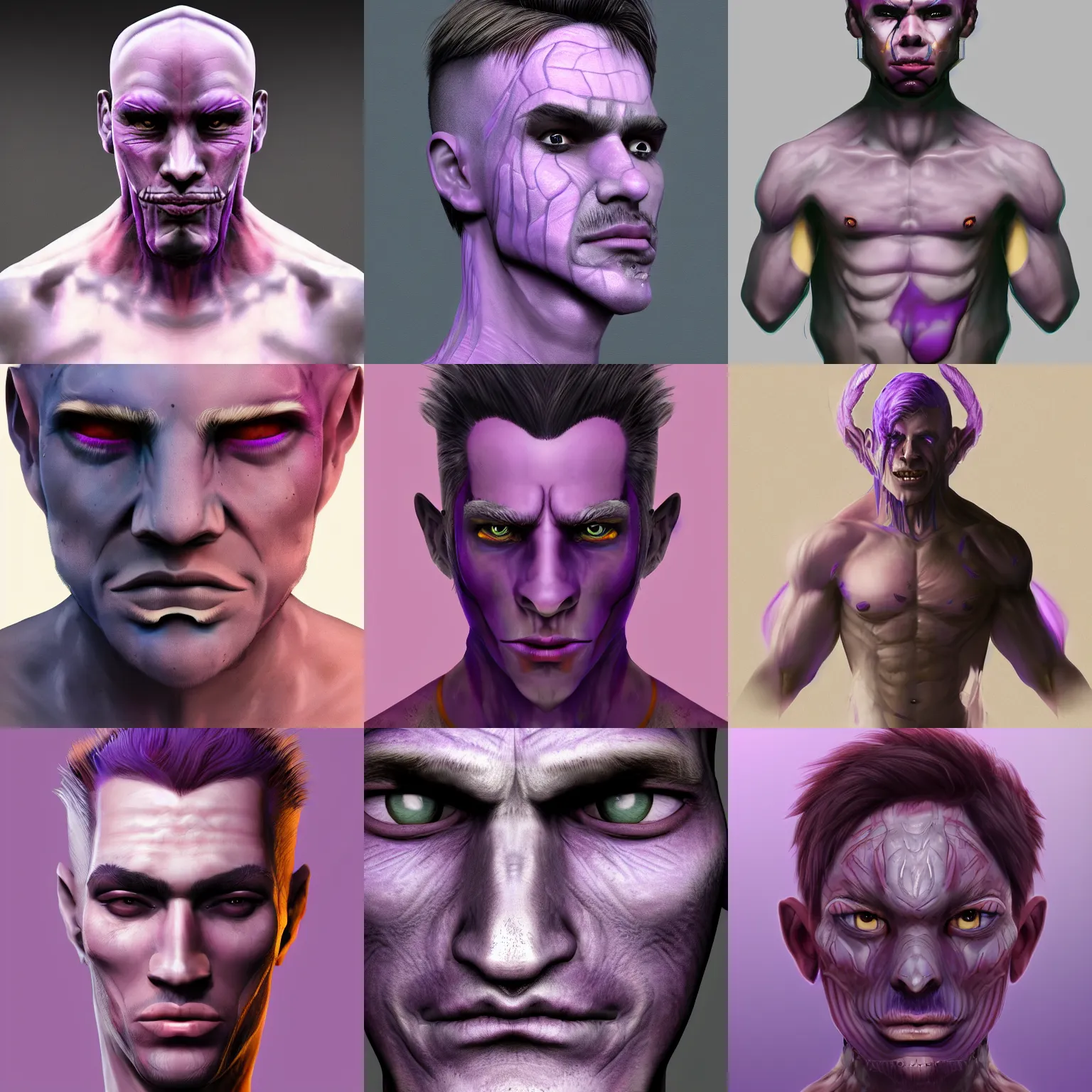 Prompt: Man with purple skin, detailed digital art, 4k, HD, trending on artstation