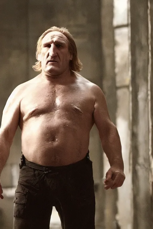 Image similar to [a still of Gerard Depardieu in the movie Splice (2007), 4k, HD, high quality, octane]