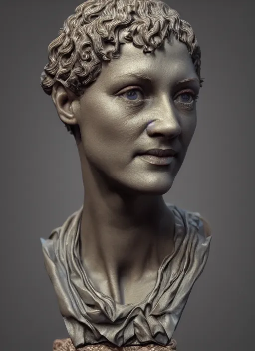 Image similar to 3D resin miniature sculpture by Jean-Baptiste Carpeaux and Donatello, woman, prefect symmetrical face, academic art, realistic, 8K, Introduction factory photo, Product Introduction Photo, Hyperrealism. Subsurface scattering, raytracing, Octane Render, Zbrush, simple background