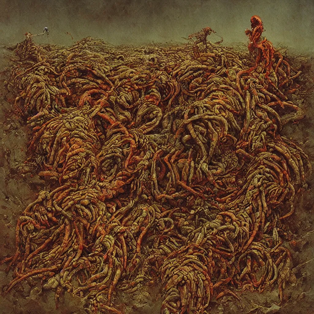 Image similar to rotten food, centipede, beksinski