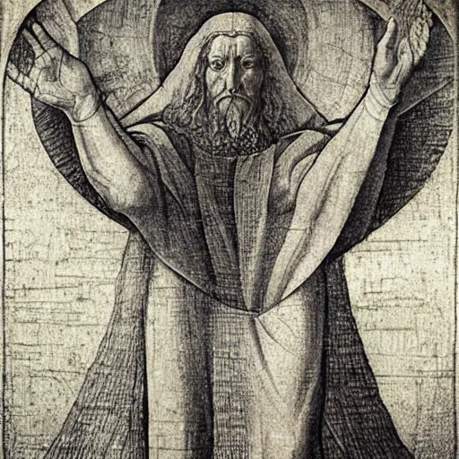 Image similar to god by leonado davinci and mc escher