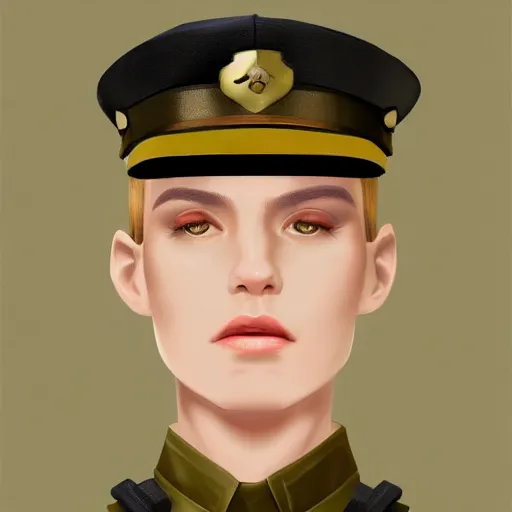 Prompt: pale skin security officers beige uniform and caps % glowing red skin % trending on artstation high detail digital painting