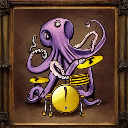 Image similar to a realistic octopus playing the drums