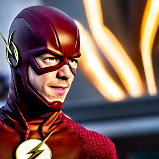 Prompt: The Flash looking anxiously at his watch