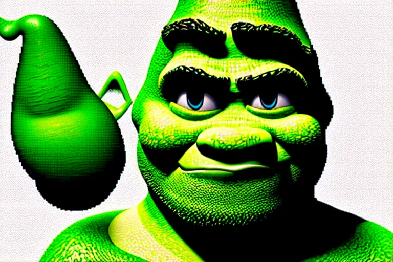 Prompt: ( ( dither ) ), editorial pixel art portrait of an angled 2 d shrek,'he knows what you did ', confident smirk, 😏, ( ( mads berg ) ), rich detailed pixels, detailed, dynamic composition, detailed pixel artwork, full og shrek, wide angle, matte print, art nouveau, unreal engine