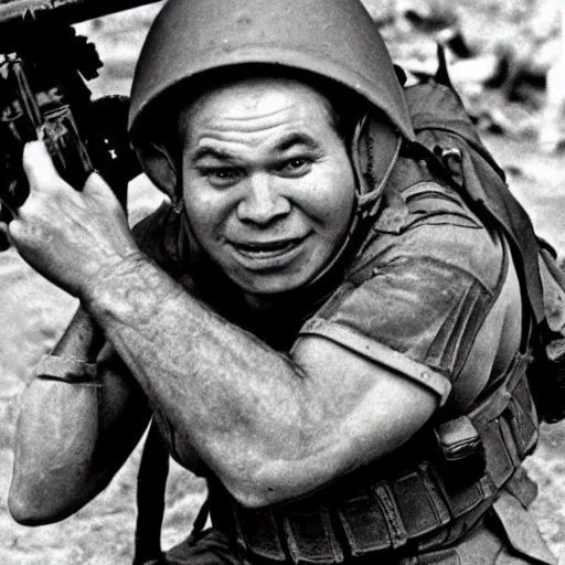 Image similar to Shrek as a soldier in Vietnam, award winning historical photograph