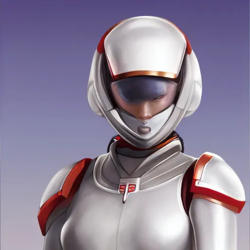 Image similar to portrait of a beautiful female soldier, no makeup, in glossy sleek white armor inspired by samus aran and a long red cape, heroic posture, determined expression, no helmet, on the surface of mars, cinematic, sci-fi, hyperrealistic, detailed