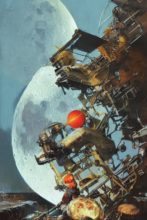 Prompt: a sausage falls onto the surface of the moon, by norman rockwell, jack kirby, jon berkey, earle bergey, craig mullins, ruan jia, jeremy mann, tom lovell, marvel, astounding stories, 5 0 s pulp illustration, scifi, fantasy, artstation creature concept
