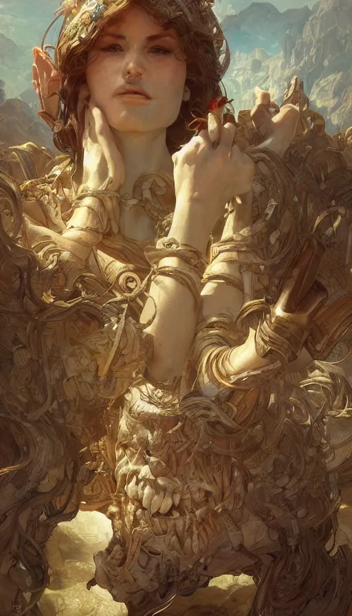 Image similar to giants in the realm of men, fibonacci, sweat drops, insane, intricate, highly detailed, digital painting, artstation, concept art, smooth, sharp focus, illustration, Unreal Engine 5, 8K, art by artgerm and greg rutkowski and alphonse mucha