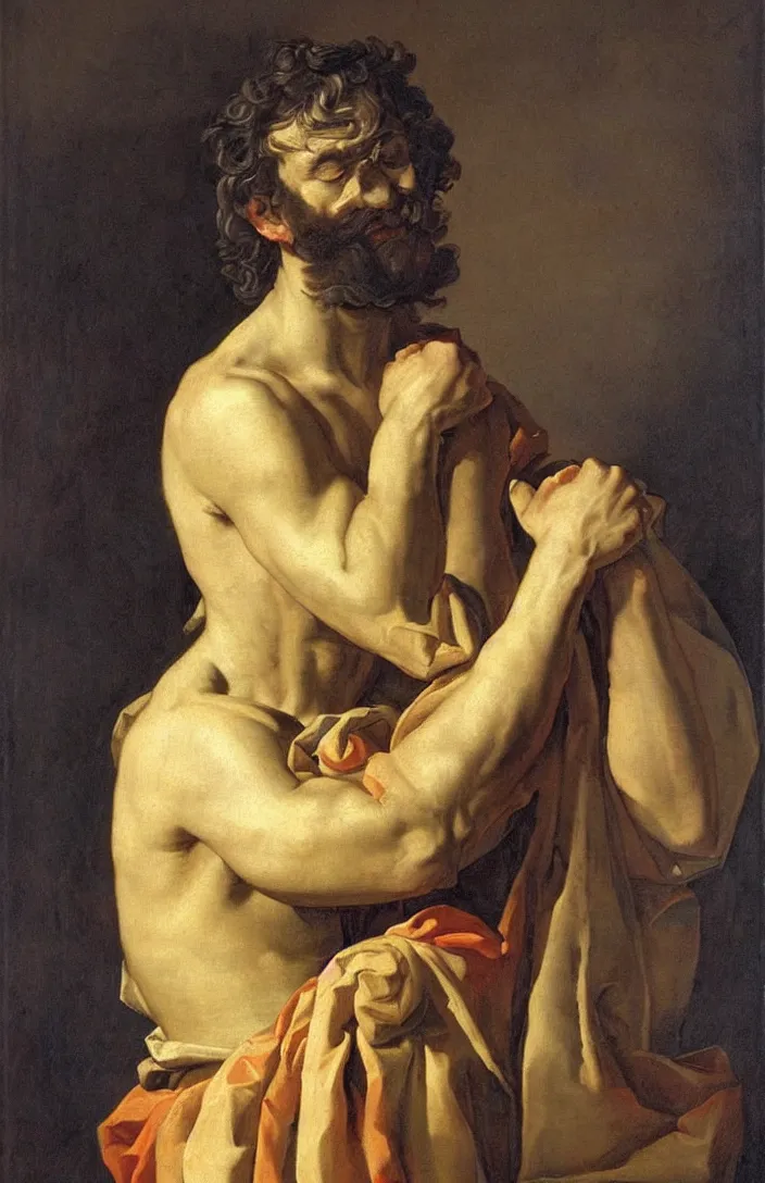 Prompt: expressive painting portrait of sad king with regret, dramatic light, intricate details, classicism style, digital art by simon vouet and nicolas poussin