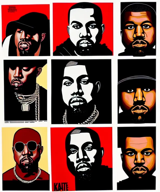 Image similar to portraits of kanye west by shepard fairey