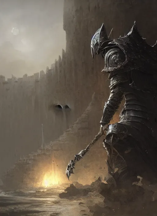 Prompt: 4k dark fantasy artwork of the ashen one from dark souls at Polignano a Mare 3, art by greg rutkowski, art by craig mullins, art by thomas kincade, art by Yoshitaka Amano