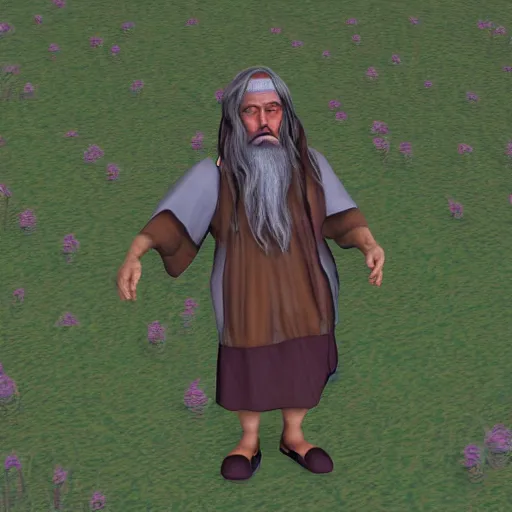 Prompt: old prophet wandering about a meadow. subsurface scattering