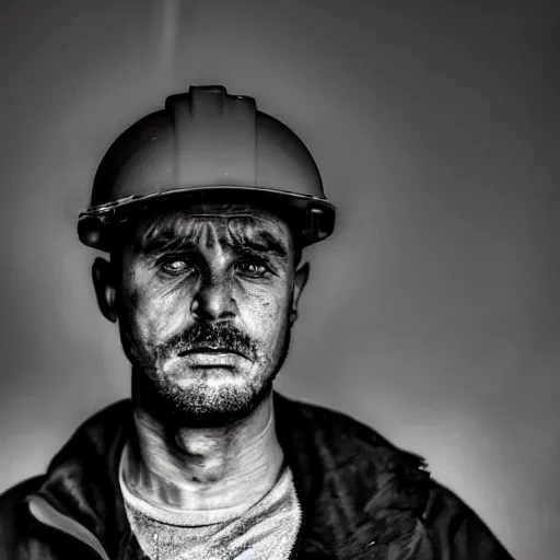 Image similar to a dramatic portrait of worker from europe, cinematic lighting