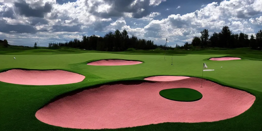 Prompt: the most amazing golf hole in the world made from yarn, beautiful ambient light,