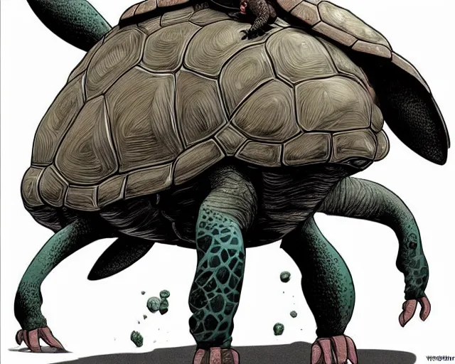 Prompt: cell shaded cartoon of a realistic turtle with a bulldog's head, concept art by josan gonzales and wlop, by james jean, victo ngai, david rubin, mike mignola, deviantart, art by artgem