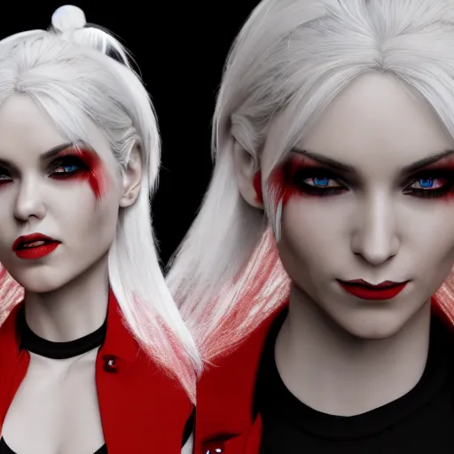 Image similar to a highly detailed portrait of a humanoid demon girl with white hair, red horns, in white clothes, artstation, deviantart, professional, unreal engine 5, photorealistic