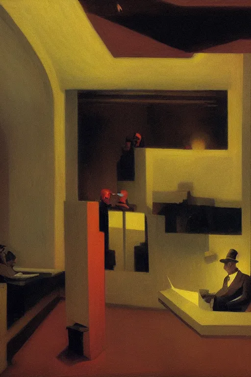 Image similar to a Jazz and Beatnik Poetry reading on night club, Edward Hopper and James Gilleard, Zdzislaw Beksisnski, highly detailed