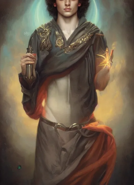 Image similar to a magical portrait of the young god of masculinity, art by tom bagshaw and greg danton and manuel sanjulian