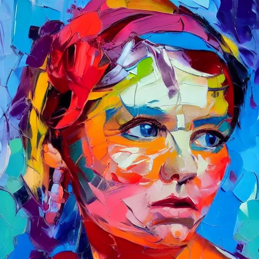 Image similar to highly detailed palette knife oil painting of a woman in the style of Francoise Nielly