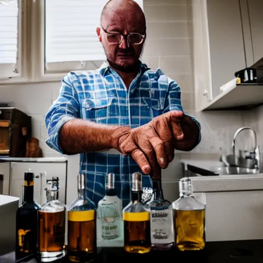 Image similar to a man supervising the unsealing an important bottle of spirits