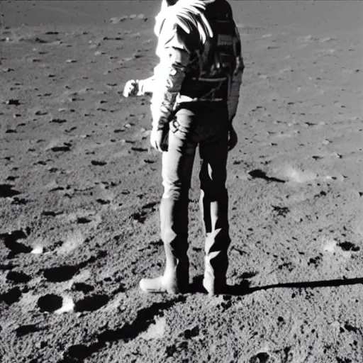 Image similar to a cowboy standing on the surface of the moon, 5 0 mm