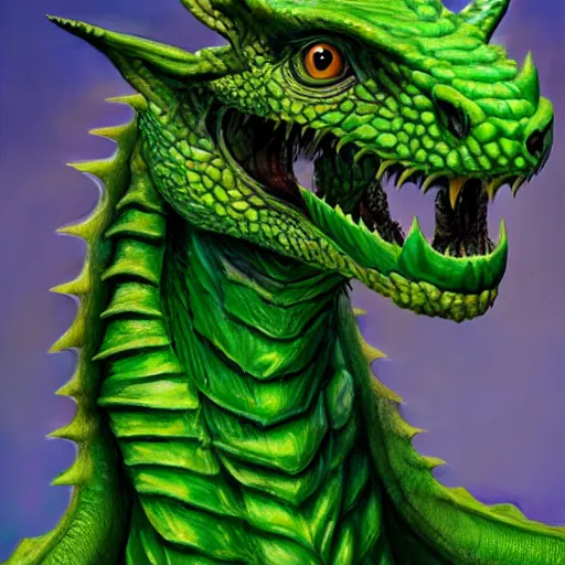 Image similar to realistic, full body portrait, painting, large green dragon, kodachrome, cgi, hd, detailed