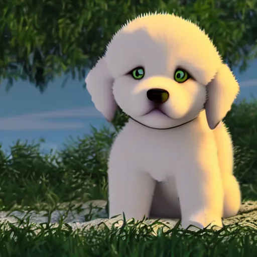 Image similar to husky puppy animated in ghibli style