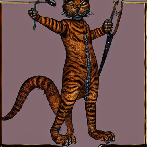 Prompt: d & d style, upper body portrait, tabaxi male, wearing studded leather