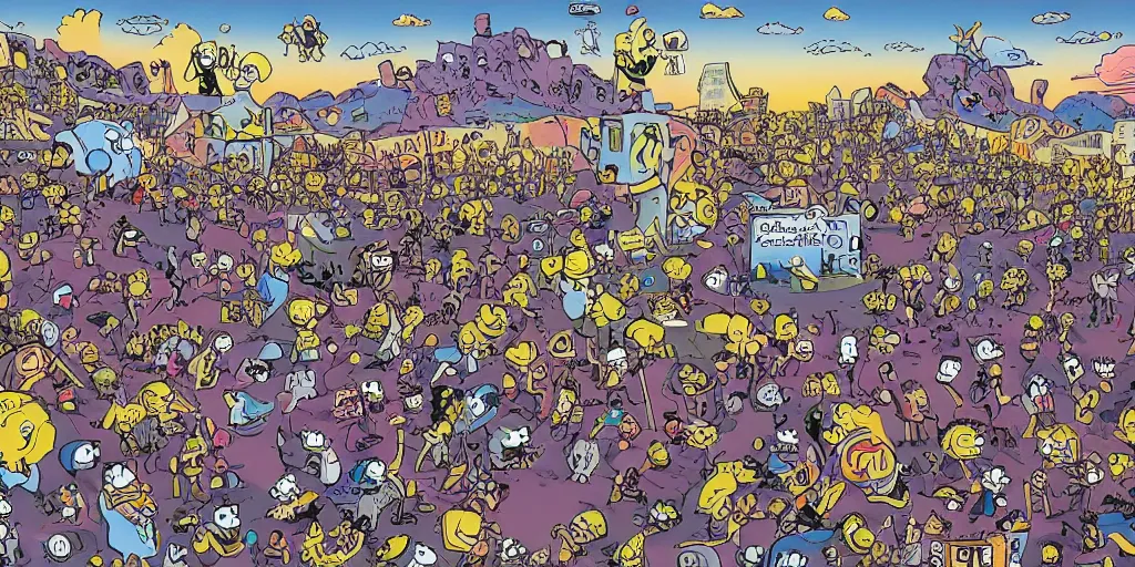 Prompt: the world collapsing on itself painted by matt groening