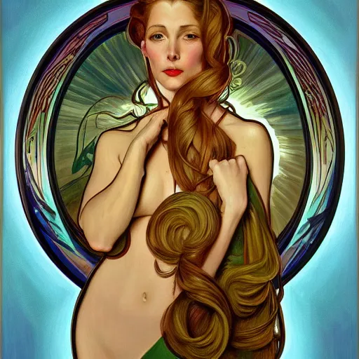 Image similar to a streamline moderne painting in the style of donato giancola, and in the style of charlie bowater, and in the style of alphonse mucha. symmetry, smooth, sharp focus, semi - realism, intricate detail.