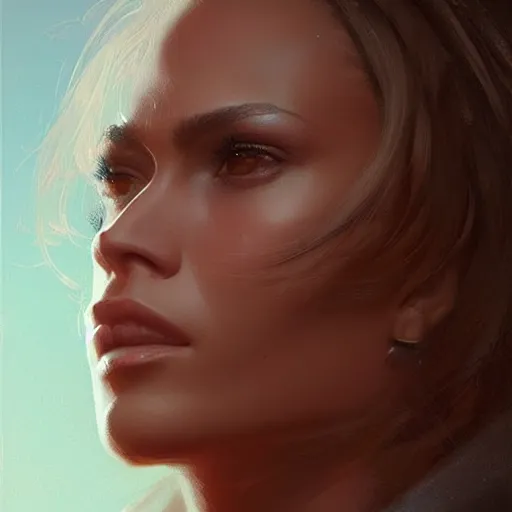 Image similar to “ portrait of jennifer lopez by greg rutkowski, young, attractive, highly detailed portrait, scifi, digital painting, artstation, concept art, smooth, sharp foccus ilustration, artstation hq ”