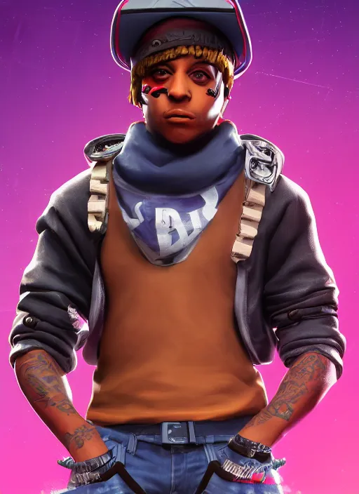 Image similar to close - up shot of the rapper ski mask the slump god as a fortnite skin, au naturel, hyper detailed, digital art, trending in artstation, cinematic lighting, studio quality, smooth render, unreal engine 5 rendered, octane rendered, by riot games epic games rockstar games ubisoft