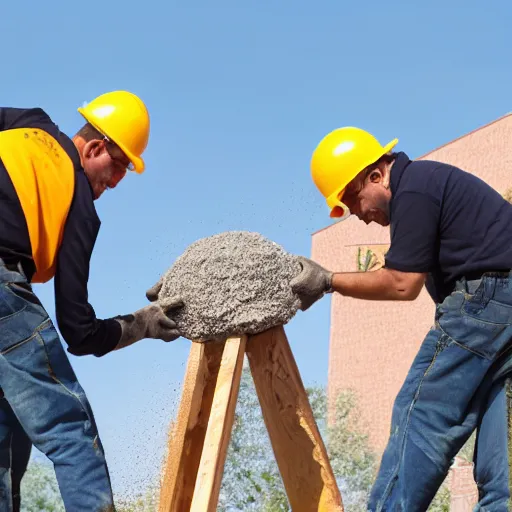 Image similar to two construction workers removing the moon from the sky