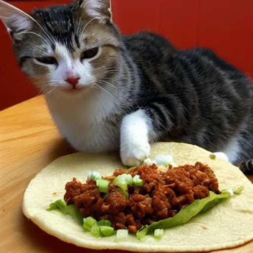 Prompt: cat eating a taco