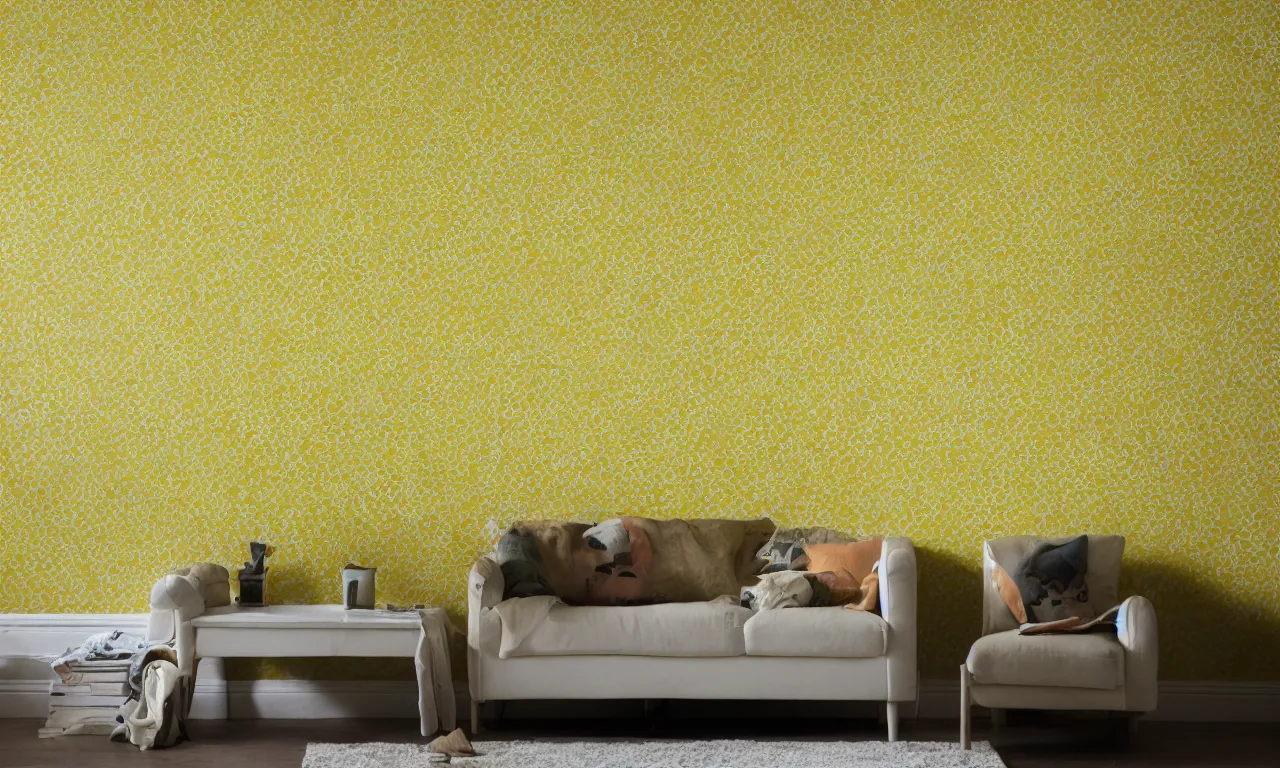 Image similar to mono yellow wallpaper with damp carpet sort of damaged